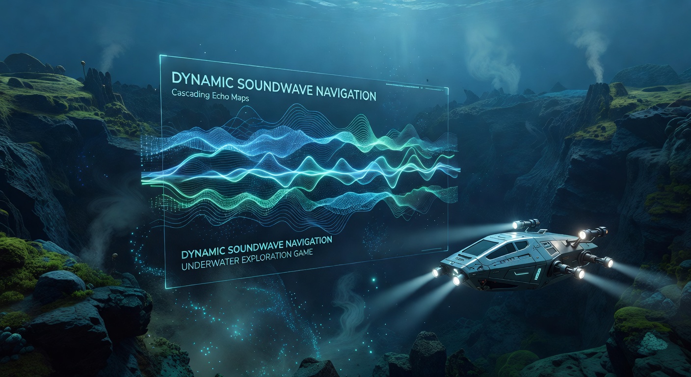 Close-up of cascading echo map interface displaying layered soundwave returns and navigation waypoints in an underwater game