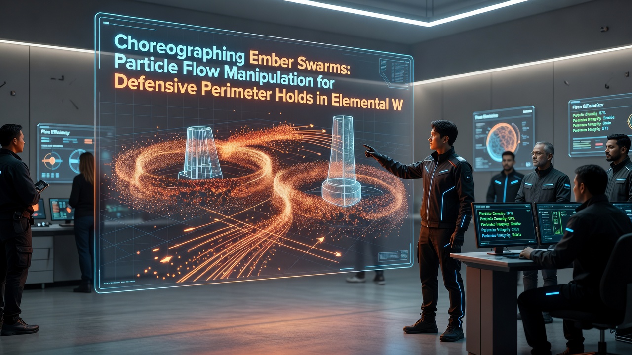 Detailed view of ember particle trajectories and flow manipulation vectors during perimeter defense setup