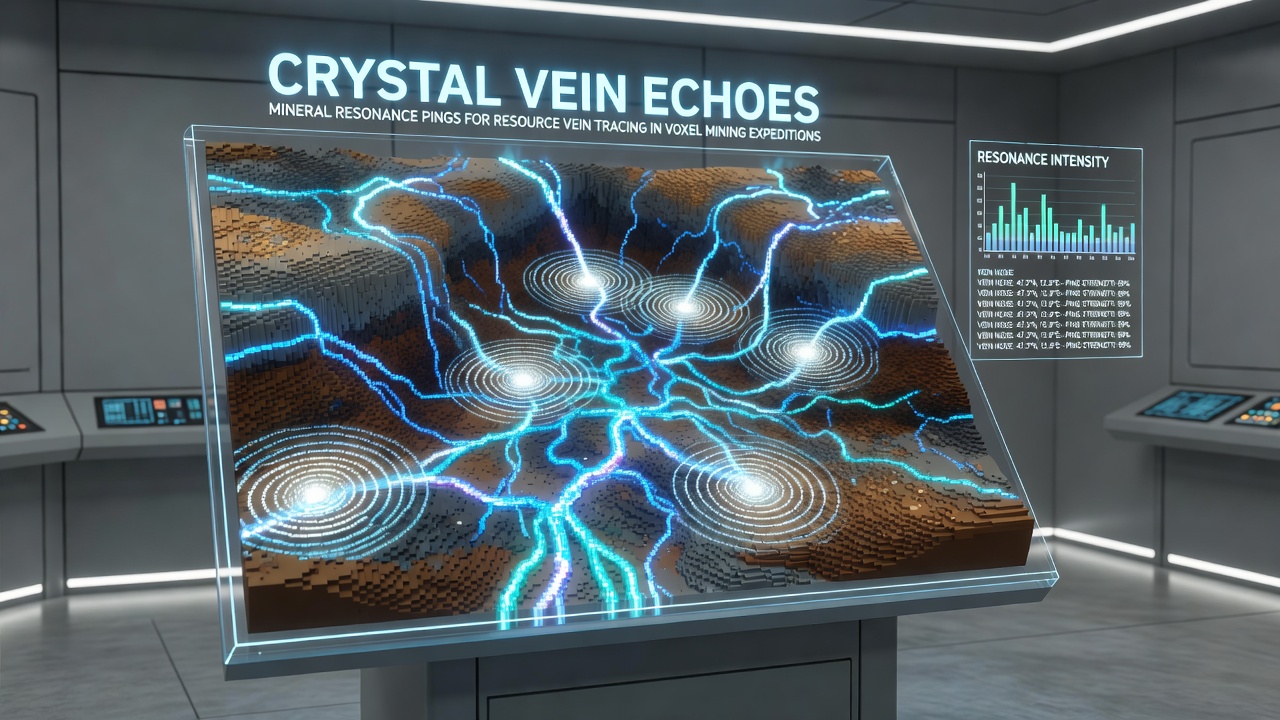 Close-up view of resonance data overlay on a voxel mineral vein