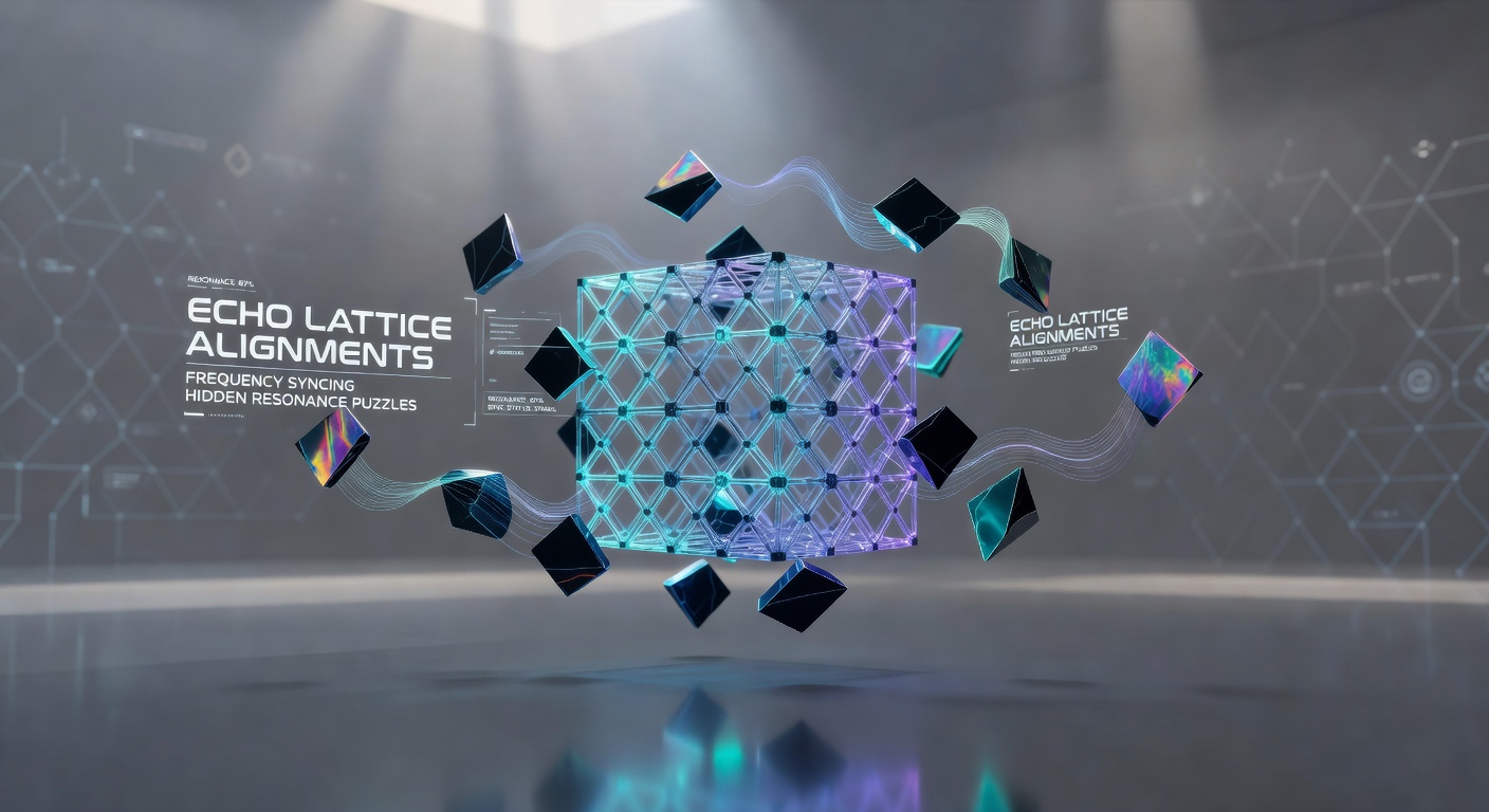 Ambient exploration sim environment showing layered echo lattice structures with frequency alignment indicators