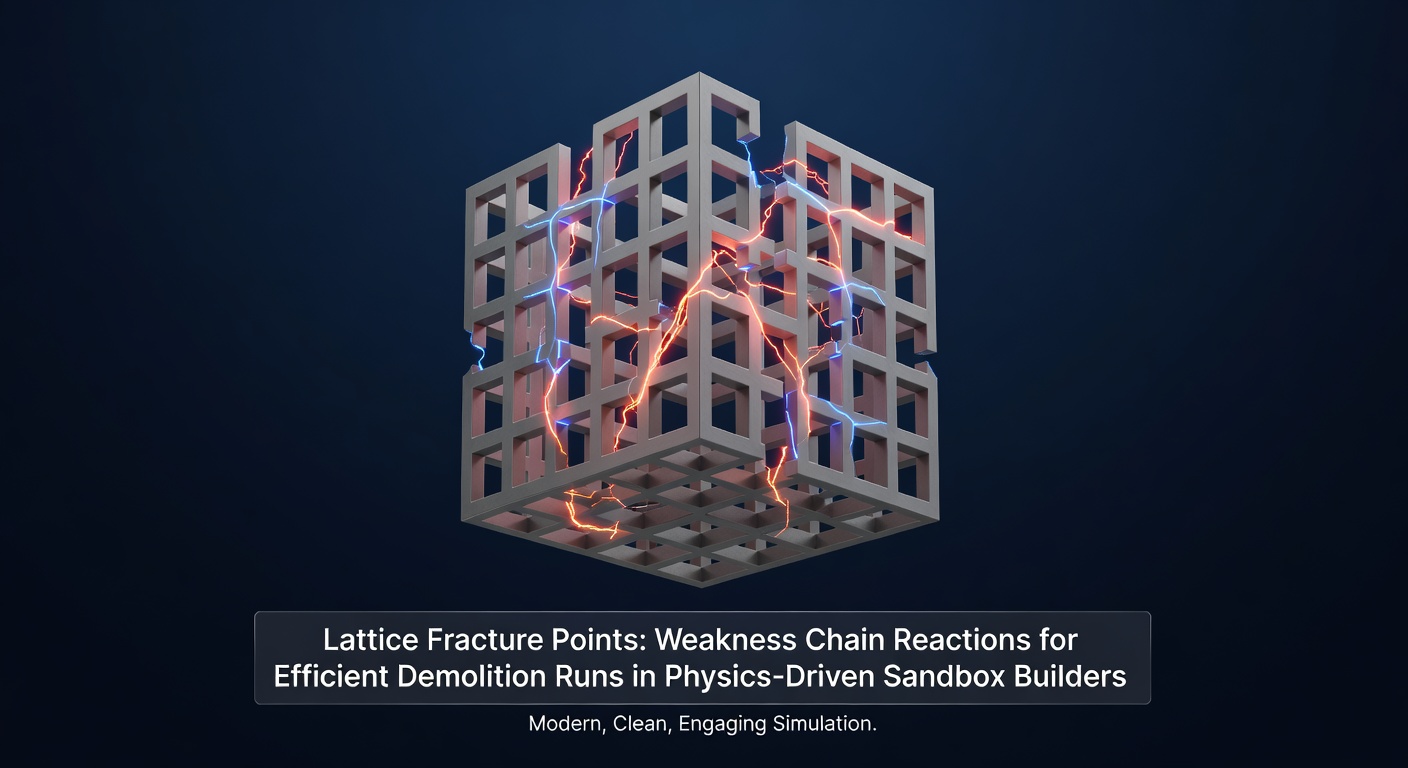 Illustration of lattice structures fracturing in a physics sandbox builder game with highlighted weakness points and chain reaction paths
