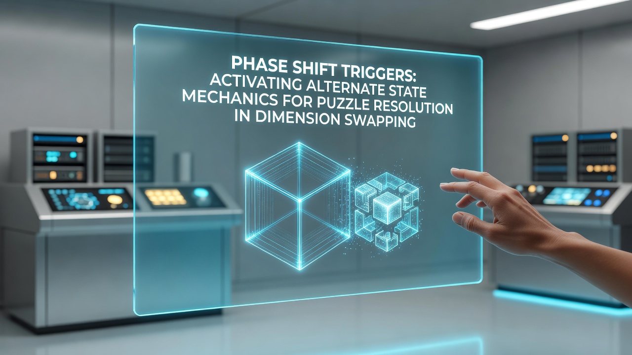 In-game screenshot of a dimension swap puzzle using phase shift triggers to align alternate state platforms