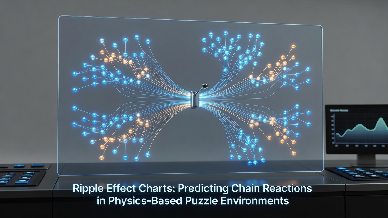 Detailed diagram showing ripple effect chart mapping chain reactions across interconnected physics objects in a puzzle simulation environment