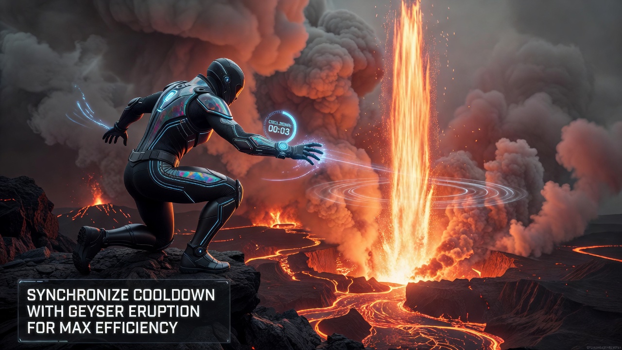 In-game interface displaying synchronized cooldown timers alongside environmental event indicators in an action-adventure title