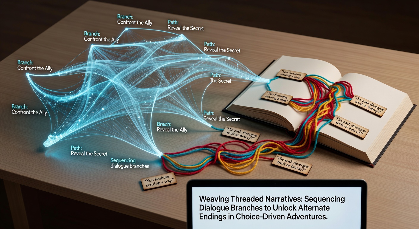 Detailed diagram showing interconnected dialogue branches leading to multiple alternate endings in a choice-driven adventure game