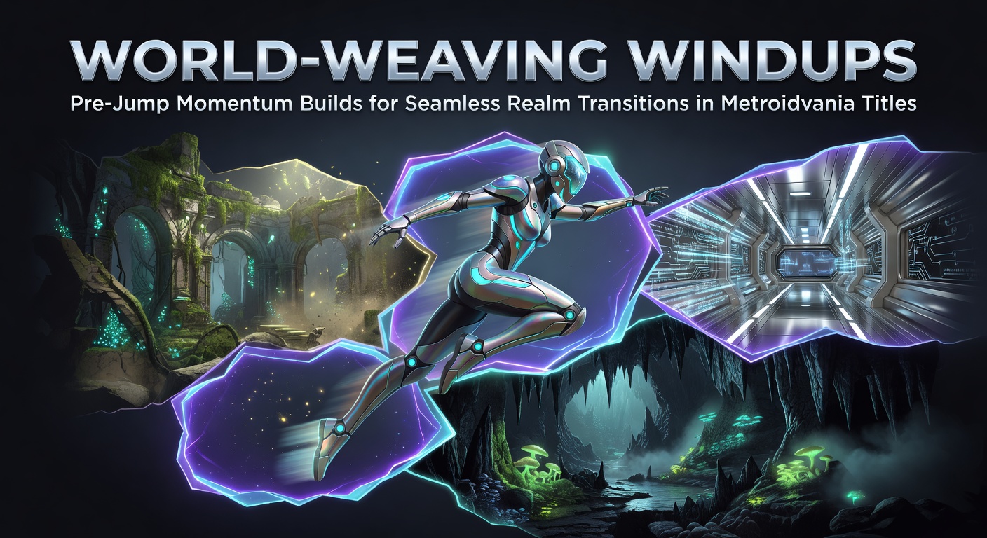 A player character in a Metroidvania game dashes along a winding path, building speed before leaping into a glowing realm portal that blurs the boundaries between areas